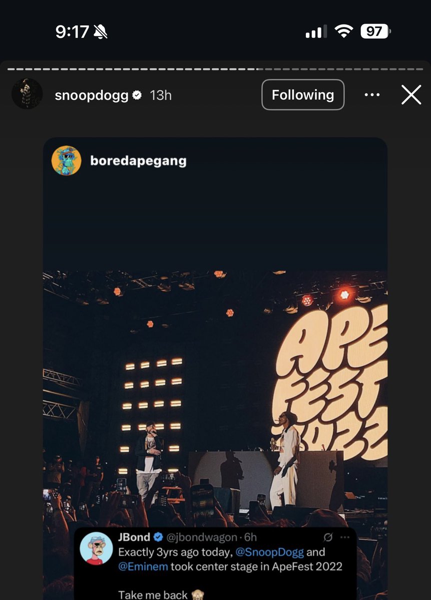 Both <a href="/neymarjr/">Neymar Jr</a> &amp; <a href="/SnoopDogg/">Snoop Dogg</a> organically sharing stories featuring BAYC this week.

You can’t fake culture.. Apes are at the center of it.
