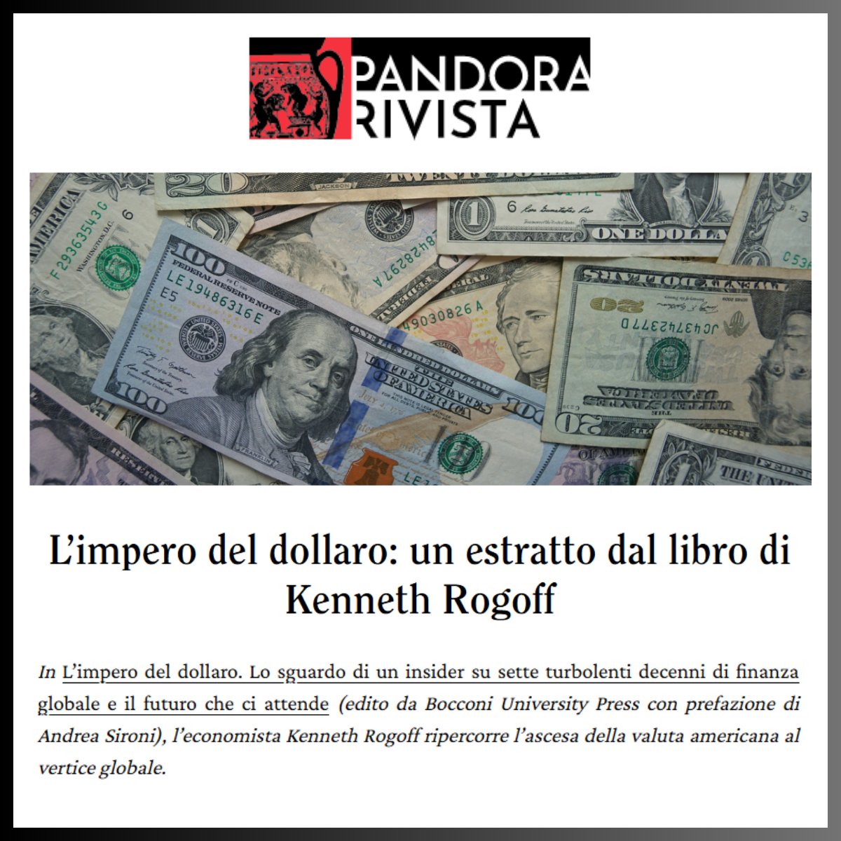 Egea (@egeaonline) on Twitter photo Quanto durerà “L’impero del dollaro”?
✒Un estratto del saggio, pubblicato da <a href="/pandorarivista/">Pandora Rivista</a>: tinyurl.com/PandoraRivista…
📖E, per approfondire il tema, il libro di Kenneth Rogoff: tinyurl.com/LImperoDelDoll… Quanto durerà “L’impero del dollaro”?
✒Un estratto del saggio, pubblicato da <a href="/pandorarivista/">Pandora Rivista</a>: tinyurl.com/PandoraRivista…
📖E, per approfondire il tema, il libro di Kenneth Rogoff: tinyurl.com/LImperoDelDoll…