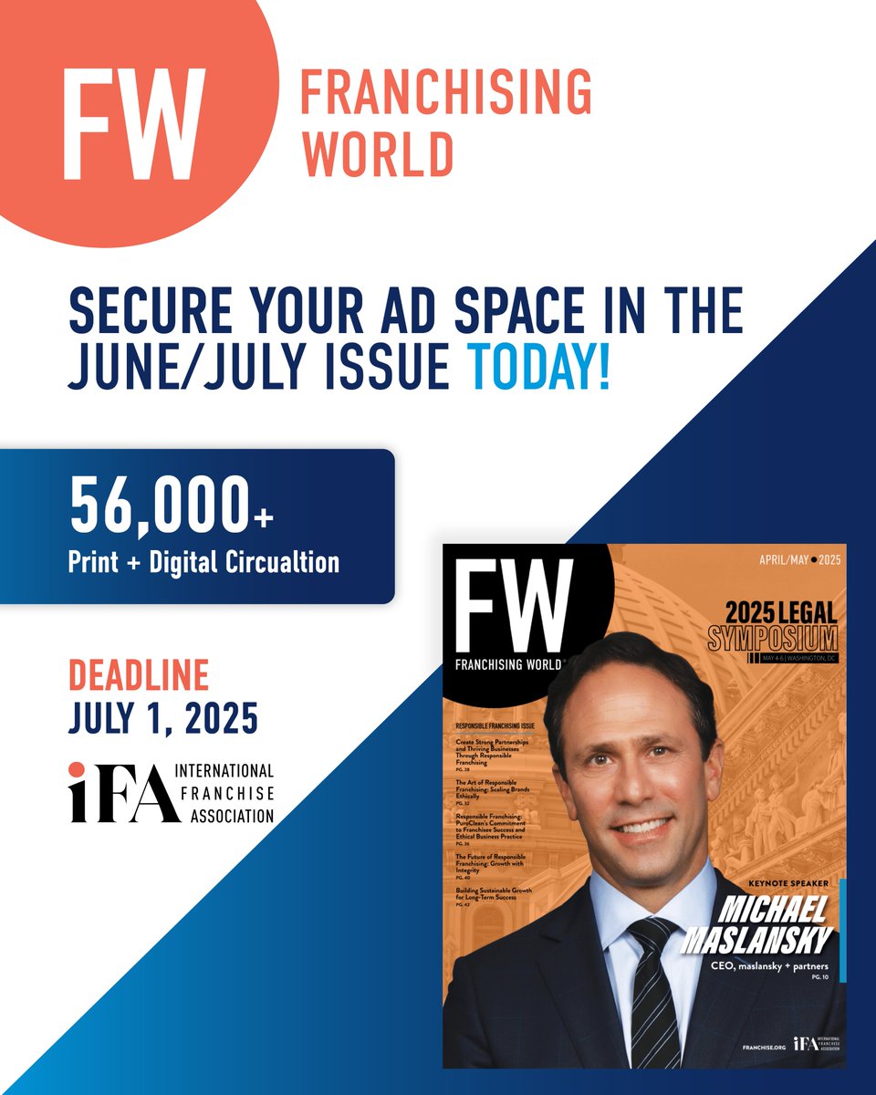IFA (@franchising411) on Twitter photo 🚨 Coming soon: Franchising World’s Diversity Issue!
Spotlighting VetFran, women in franchising, IFA Diversity Councils, & more.
📅 Reserve your feature by July 1 → Email Carly at cwooley@franchise.org.
#VetFran #WomenInFranchising #Diversity #IFA 🚨 Coming soon: Franchising World’s Diversity Issue!
Spotlighting VetFran, women in franchising, IFA Diversity Councils, & more.
📅 Reserve your feature by July 1 → Email Carly at cwooley@franchise.org.
#VetFran #WomenInFranchising #Diversity #IFA