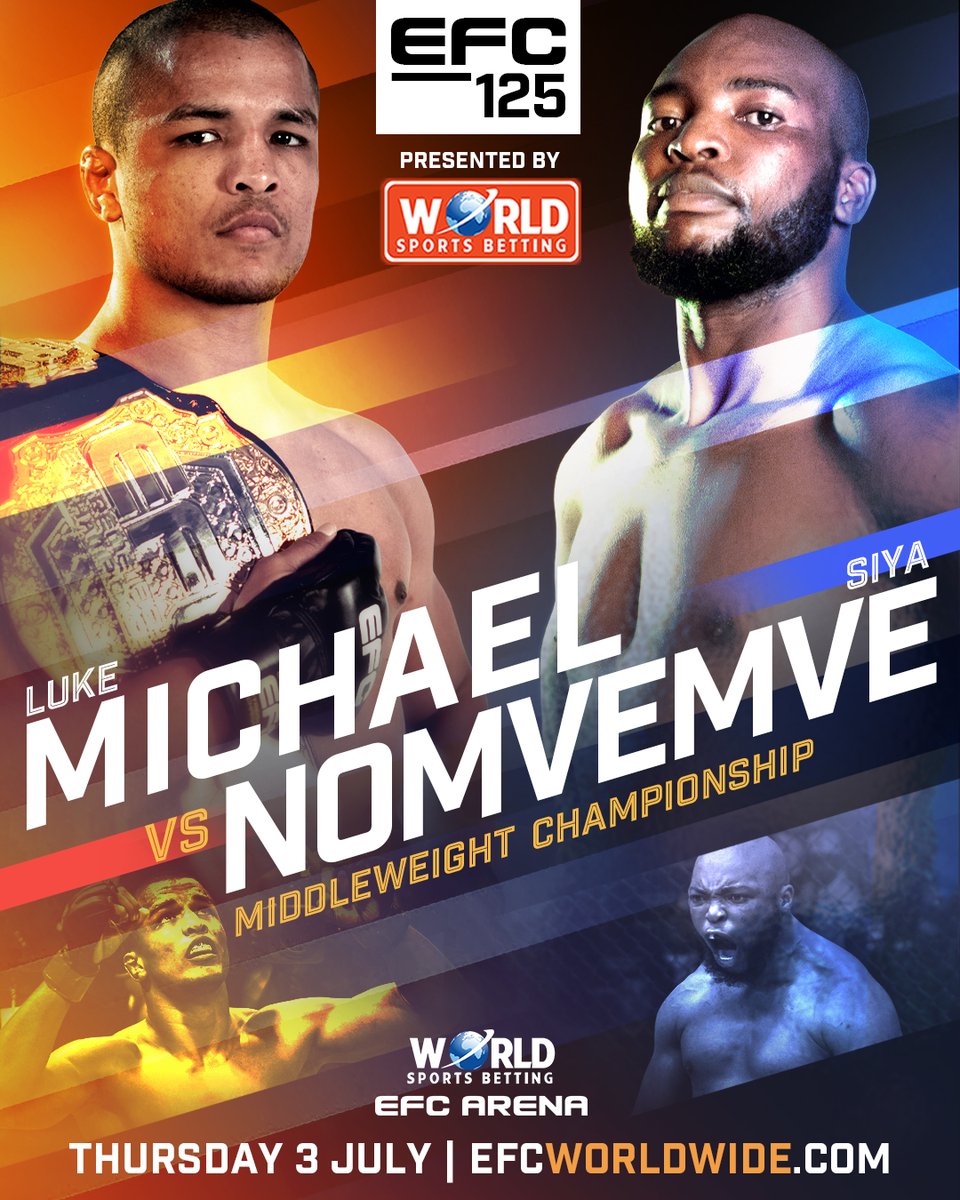 On 6 days' notice, The Chef Siya Nomvemve steps in to face champ Luke Michael at #EFC125
With Shadrack Nsua unfortunately out, both athletes have made bold moves - Siya chasing gold, and Luke accepting a dangerous last-minute challenger.
READ MORE efcworldwide.com/_files/ugd/c9e…