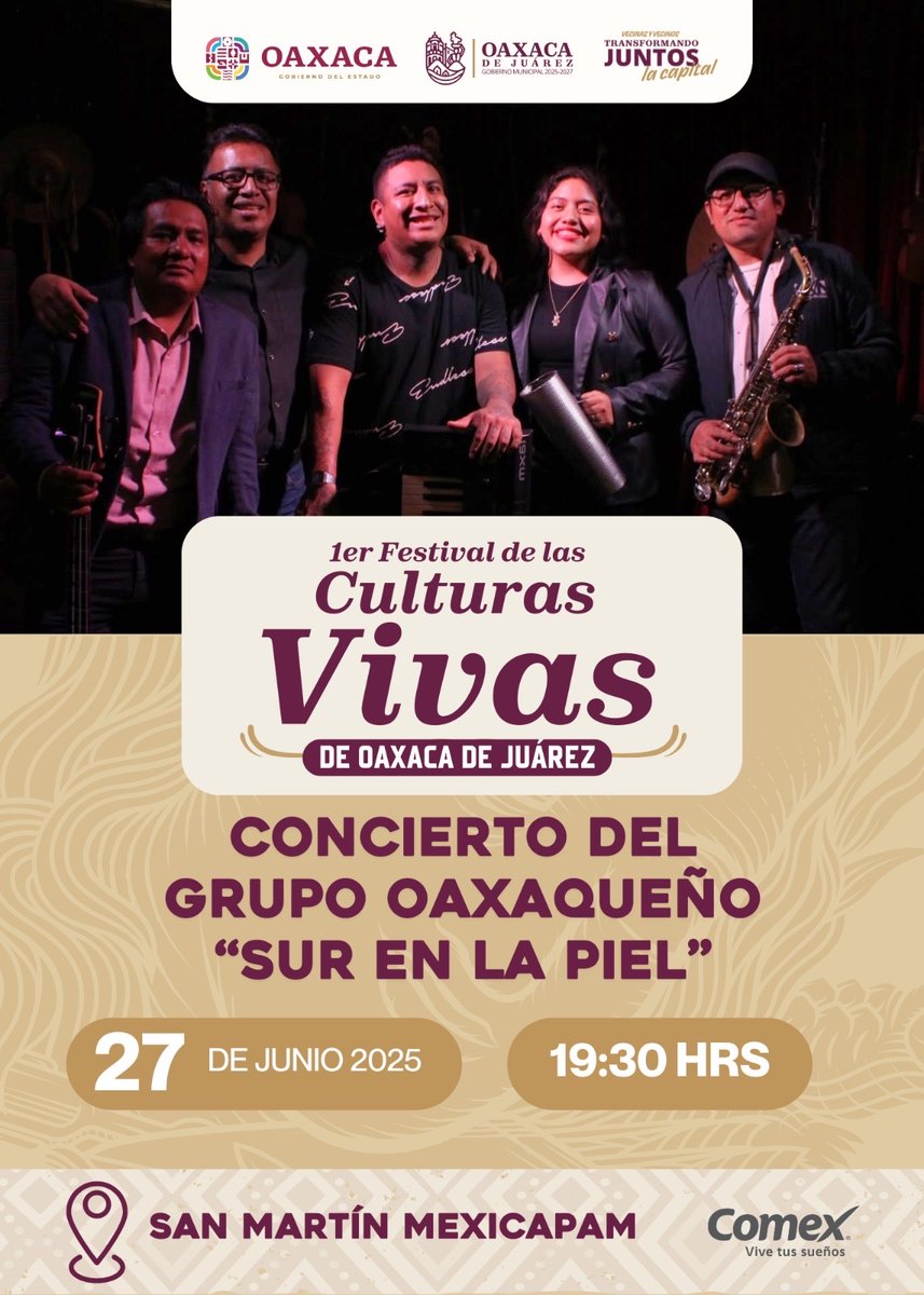 🎉 ¡Hoy inicia el Festival de las Culturas Vivas!
San Martín Mexicapam se llena de vida, color y tradición.

📅 Conoce las actividades programadas para este 27 de junio y únete a esta gran fiesta que celebra nuestras raíces.

📍Te esperamos en San Martín Mexicapam.