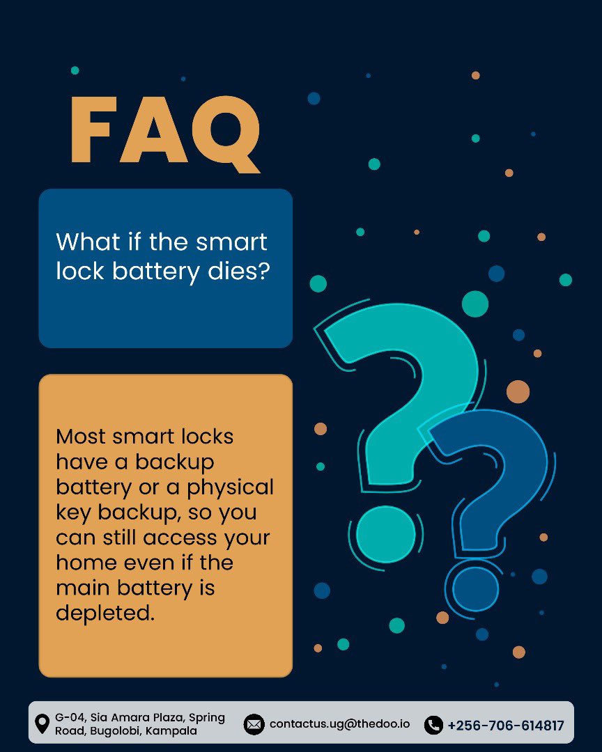 doosmarthomes's tweet photo. What if the smart lock battery dies?
Most smart locks have a backup battery or a physical key backup, so you can still access your home even if the main battery is depleted.
#smartlocks https://t.co/b6HyQwVR7A
