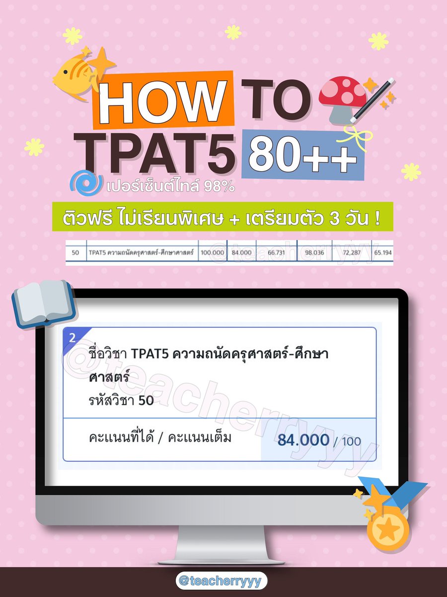 teacherryyy's tweet image. —-; How to TPAT5 80+++ ฉบับตัวฟรี 3 วันก่อนสอบ ไม่เรียนพิเศษ

แนะนำวิธีการเตรียมตัว คลิปติวฟรี ,  หนังสือ , ไฟล์สรุป บอกหมดเปลือก  ☘️🍄☝🏻

#tpat5 #dek68 #dek69 #dek70