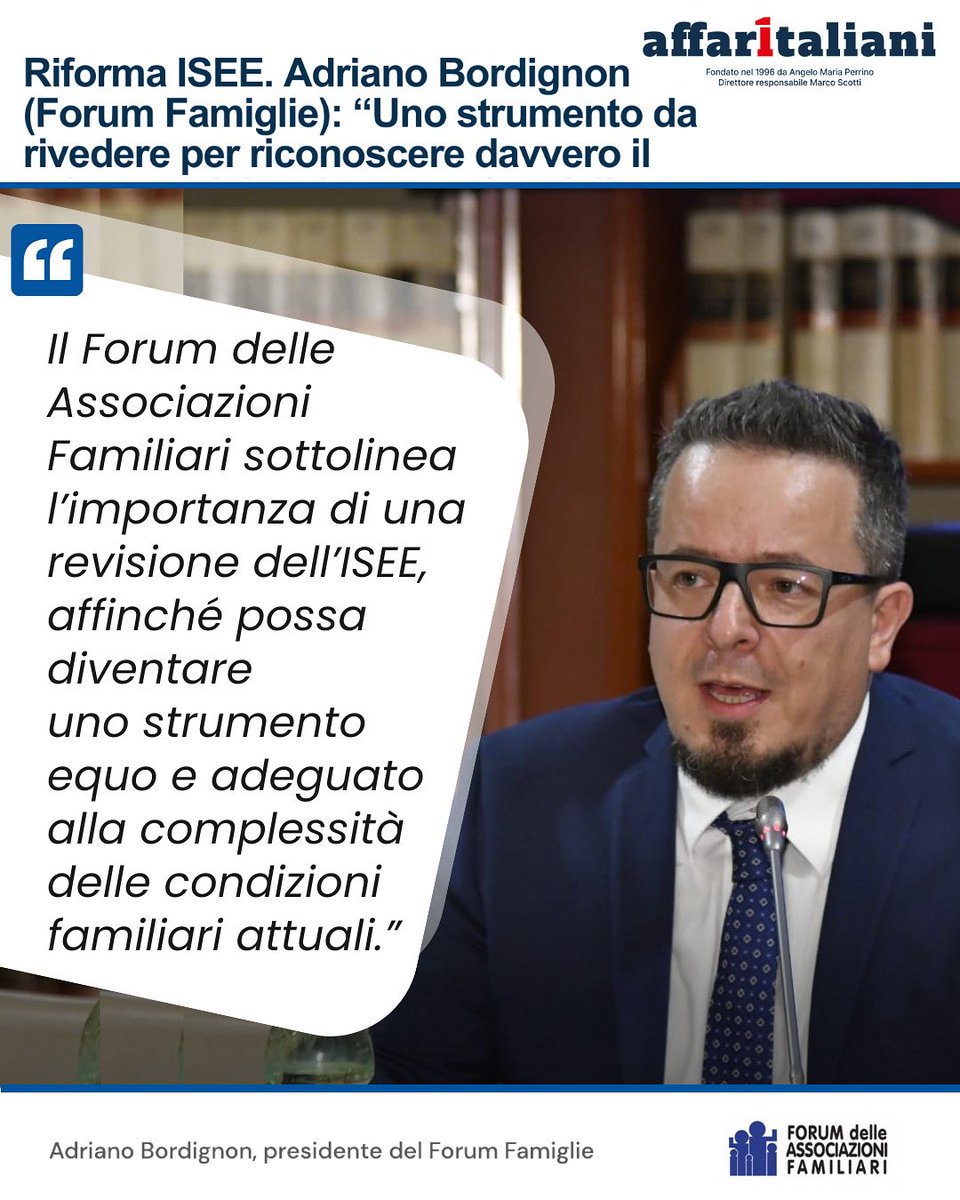 Forum Famiglie (@forumfamiglie) on Twitter photo Durante l’audizione presso il Tavolo interministeriale sulla riforma dell’ISEE — con la presenza di ben sei Ministeri (Famiglia, Economia, Istruzione, Università , Lavoro, Disabilità ) — <a href="/adribordignon/">adriano bordignon</a>, presente con il dott. Paolo Moroni, ha ribadito una visione chiara:
“Non basta Durante l’audizione presso il Tavolo interministeriale sulla riforma dell’ISEE — con la presenza di ben sei Ministeri (Famiglia, Economia, Istruzione, Università , Lavoro, Disabilità ) — <a href="/adribordignon/">adriano bordignon</a>, presente con il dott. Paolo Moroni, ha ribadito una visione chiara:
“Non basta