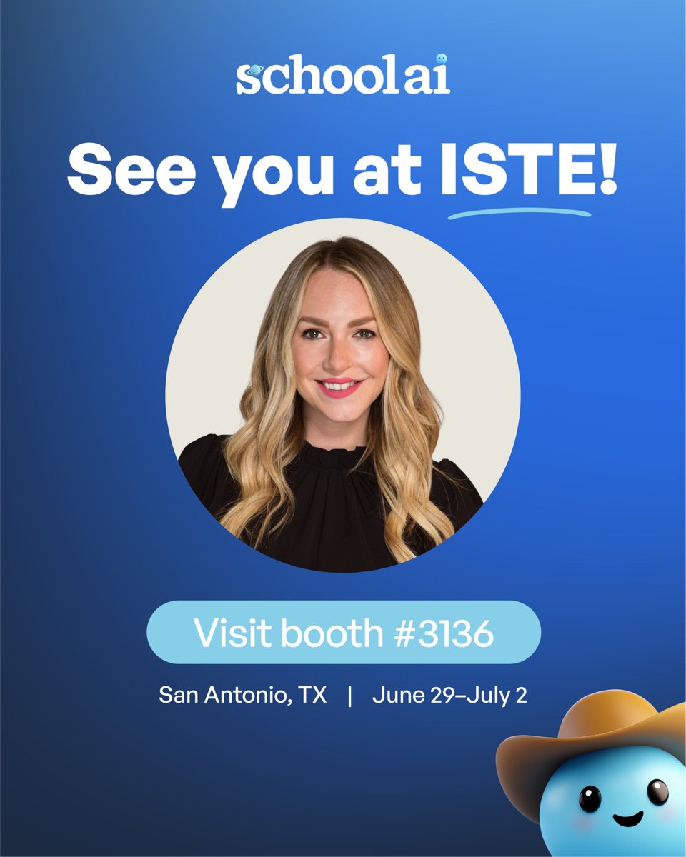 Who else is counting down to ISTE+ASCD!? I'm so excited to connect w/ fellow educators in San Antonio &amp; collab over our shared goal of making school awesome for students &amp; the people who support them! Swing by &amp; say howdy to the @getschool team at booth #3136. 🤠💫🩵 #ISTELive