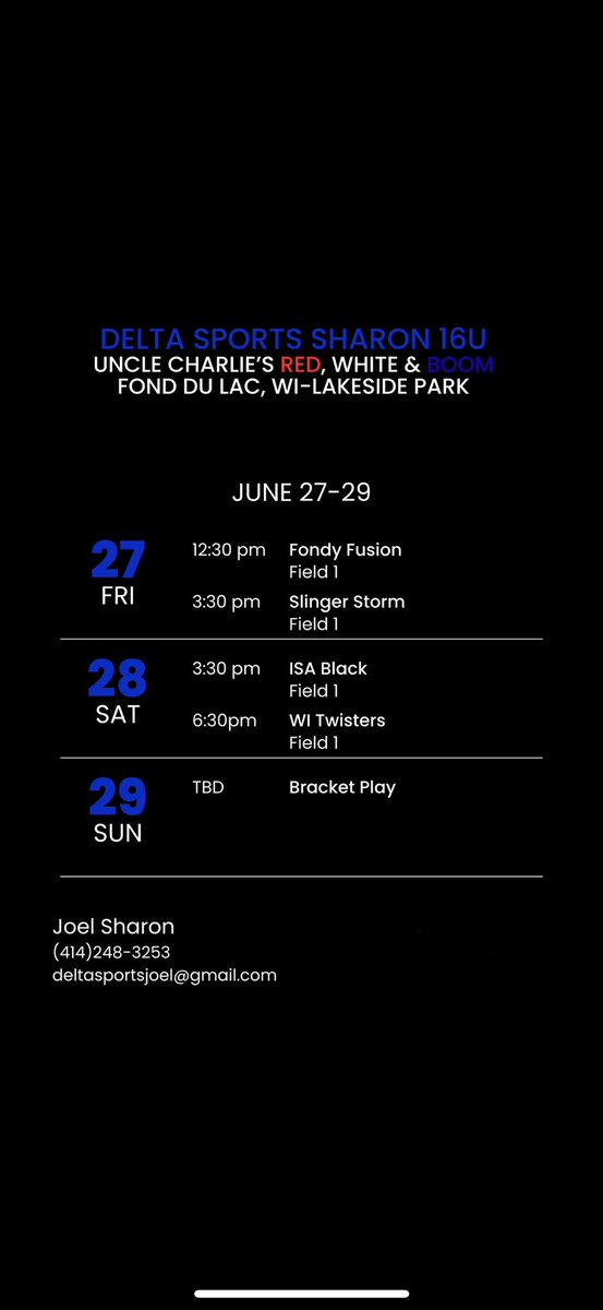 Here is my schedule for this weekend looking forward to hitting the field again with my <a href="/FastpitchDelta/">Delta Sports Performance Softball</a> 16U Sharon team !!