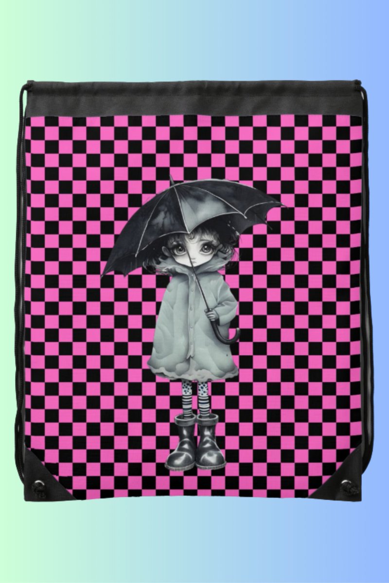 ArnelOmbrog's tweet image. zazzle.com/pink_checkered… Pink Checkered Umbrella Girl Drawstring Backpack pinterest.com/ArtNell17/ #drawstringbackpack #kawaii #BackpackGirl