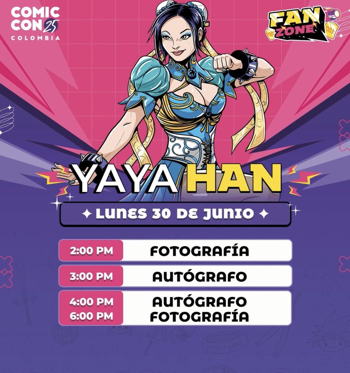 I’m off to Comic Con Colombia! My three cosplays will be Maomao, Belle and Chun-Li! Swipe for my schedule and omg I love the cute artwork they made of me! 

Very excited to meet everyone in Bogota! See you soon!