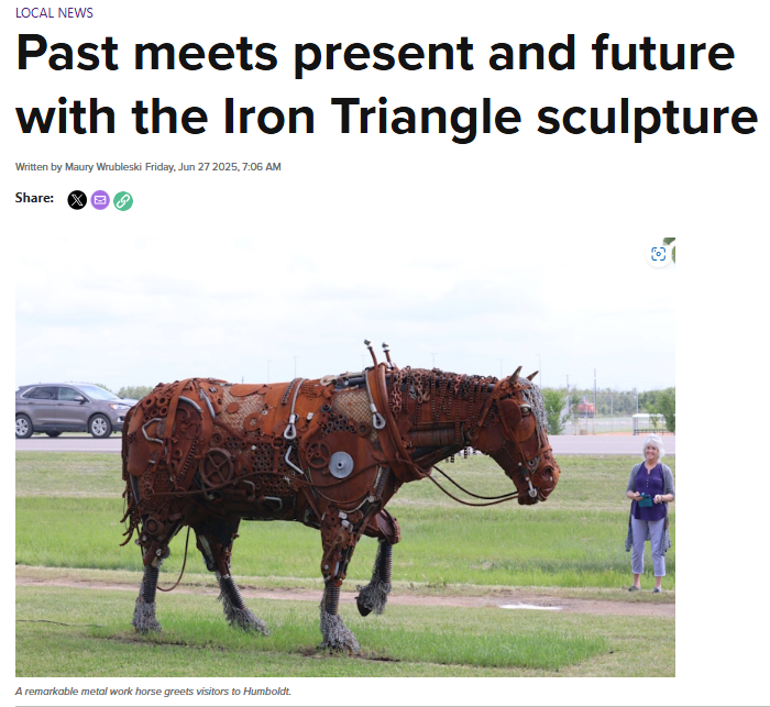 The incredible larger than life metal installation defies description in its intricate, meticulous and visionary design. Check it out online or outside PAMI.