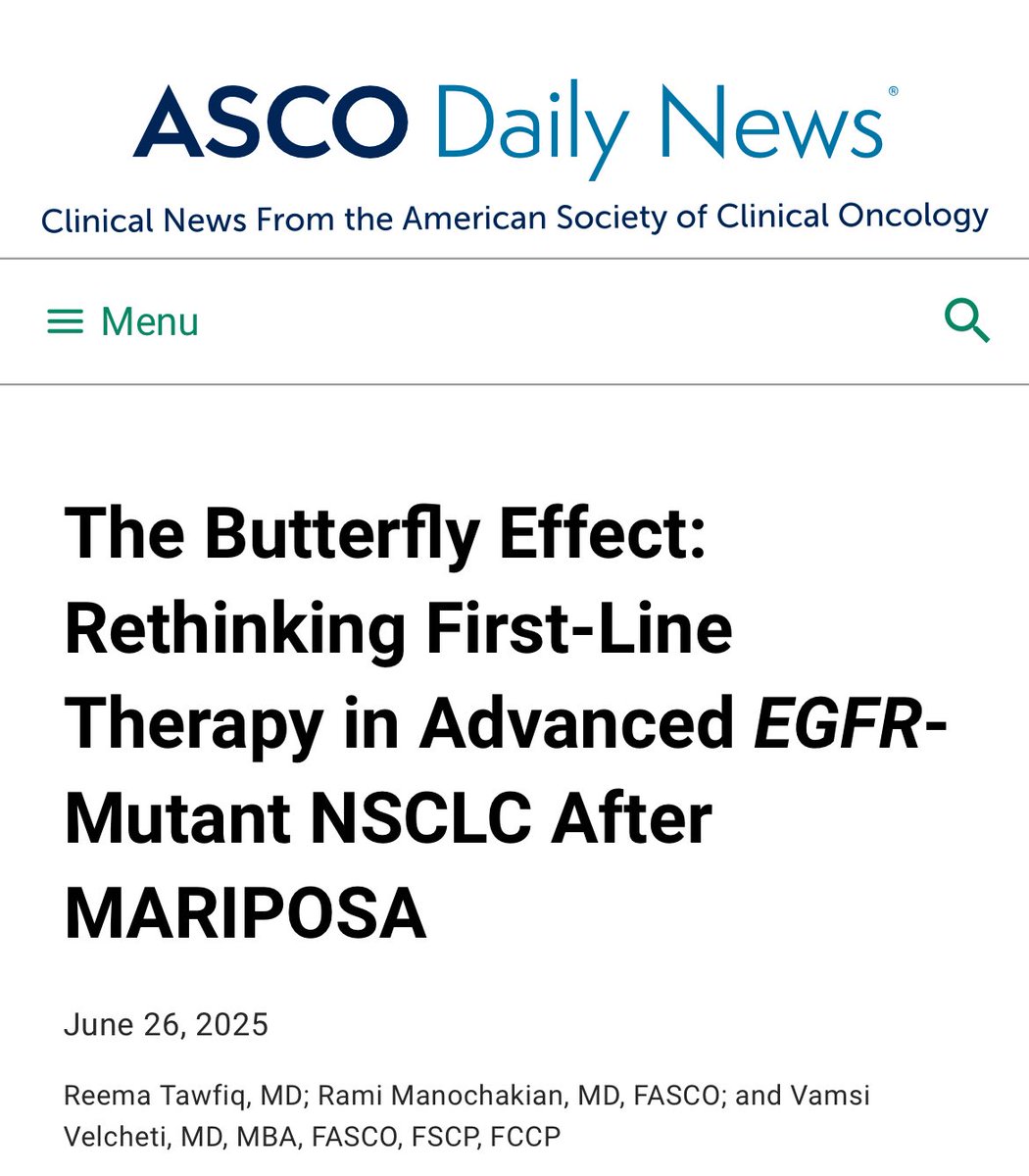 Rami Manochakian MD, FASCO Cancer Education (@rmanochakian) on Twitter photo 1/2🔥🚨Hot off the press
Just published on #ASCODailyNews <a href="/ASCO/">ASCO</a>
📝Editorial Article by our team <a href="/MayoCancerCare/">Mayo Clinic Comprehensive Cancer Center</a> on:
✅#MARIPOSA trial & latest developments in #Treatment of #EGFR+ non-small cell #LungCancer (#NSCLC).
<a href="/ReemaTawfiqMD/">Reema Tawfiq, MD</a> <a href="/VamsiVelcheti/">Vamsi Velcheti, MD MBA FASCO</a>
👇🏻
dailynews.ascopubs.org/do/butterfly-e… 1/2🔥🚨Hot off the press
Just published on #ASCODailyNews <a href="/ASCO/">ASCO</a>
📝Editorial Article by our team <a href="/MayoCancerCare/">Mayo Clinic Comprehensive Cancer Center</a> on:
✅#MARIPOSA trial & latest developments in #Treatment of #EGFR+ non-small cell #LungCancer (#NSCLC).
<a href="/ReemaTawfiqMD/">Reema Tawfiq, MD</a> <a href="/VamsiVelcheti/">Vamsi Velcheti, MD MBA FASCO</a>
👇🏻
dailynews.ascopubs.org/do/butterfly-e…