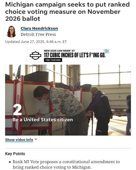 RankMIVote's tweet image. #RankMiVoteInTheNews - Today is a big day for the campaign, where we officially present to the Board of State Canvassers to approve our ballot language.
The Detroit Free Press spotlighted this milestone. They did a great job explaining Ranked Choice Voting.j…