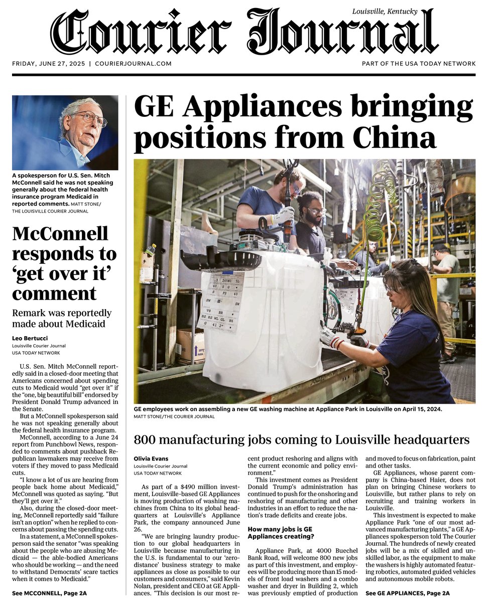📍 LOUISVILLE, KENTUCKY

"GE Appliances bringing positions from China — 800 manufacturing jobs coming to Louisville headquarters"