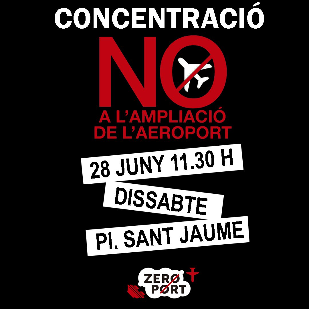 zeroportbcn's tweet photo. Recordem, demà CONCENTRACIÓ contra el projecte d'ampliació de l'aeroport de BCN-el Prat del govern Illa!❌✈️❌
☀️És estiu, farà calor, però tindrem barrets (contra l'ampliació) a la venda (👕tb samarretes de Zeroport)
📣Es faran accions participatives.
#MenysAvionsMésVida https://t.co/pbYeBUo5mu