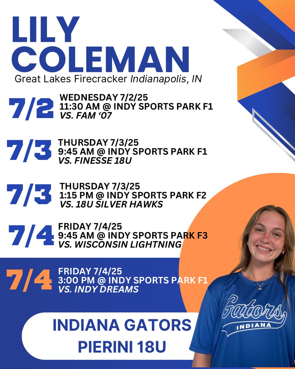 Can't wait to get back to work at the Firecracker next week!!

<a href="/PrairieSoftball/">CP Softball</a> 
<a href="/GatorsPierini/">Indiana Gators Premier Pierini</a> 
<a href="/WKUSoftball/">WKU Softball</a> 
<a href="/RacersSoftball/">Murray State Softball</a> 
<a href="/BelmontSoftball/">Belmont Softball</a> 
<a href="/LipscombSB/">Lipscomb Softball</a> 
<a href="/BUKnightsSB/">Bellarmine Softball</a> 
<a href="/UIndySoftball/">UIndy Softball</a> 
<a href="/UTMSoftball/">UT Martin Softball</a> 
<a href="/LibertySB/">Liberty Softball</a>