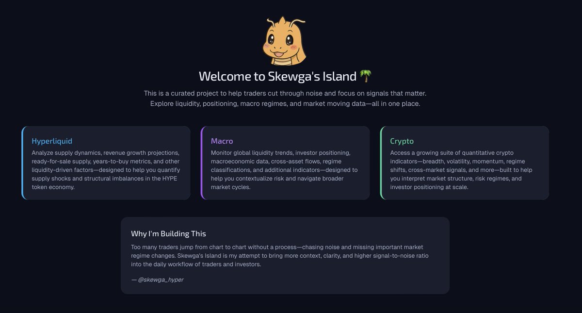 skewga_hyper's tweet image. Finally a frontend for all my quant stuff. Starting off with 4 different tools under the Hyperliquid section, pretty sure you guys will find something interesting there...
Link: skewga.com
This is my nights and weekends project so don't expect perfect UI as I'm…