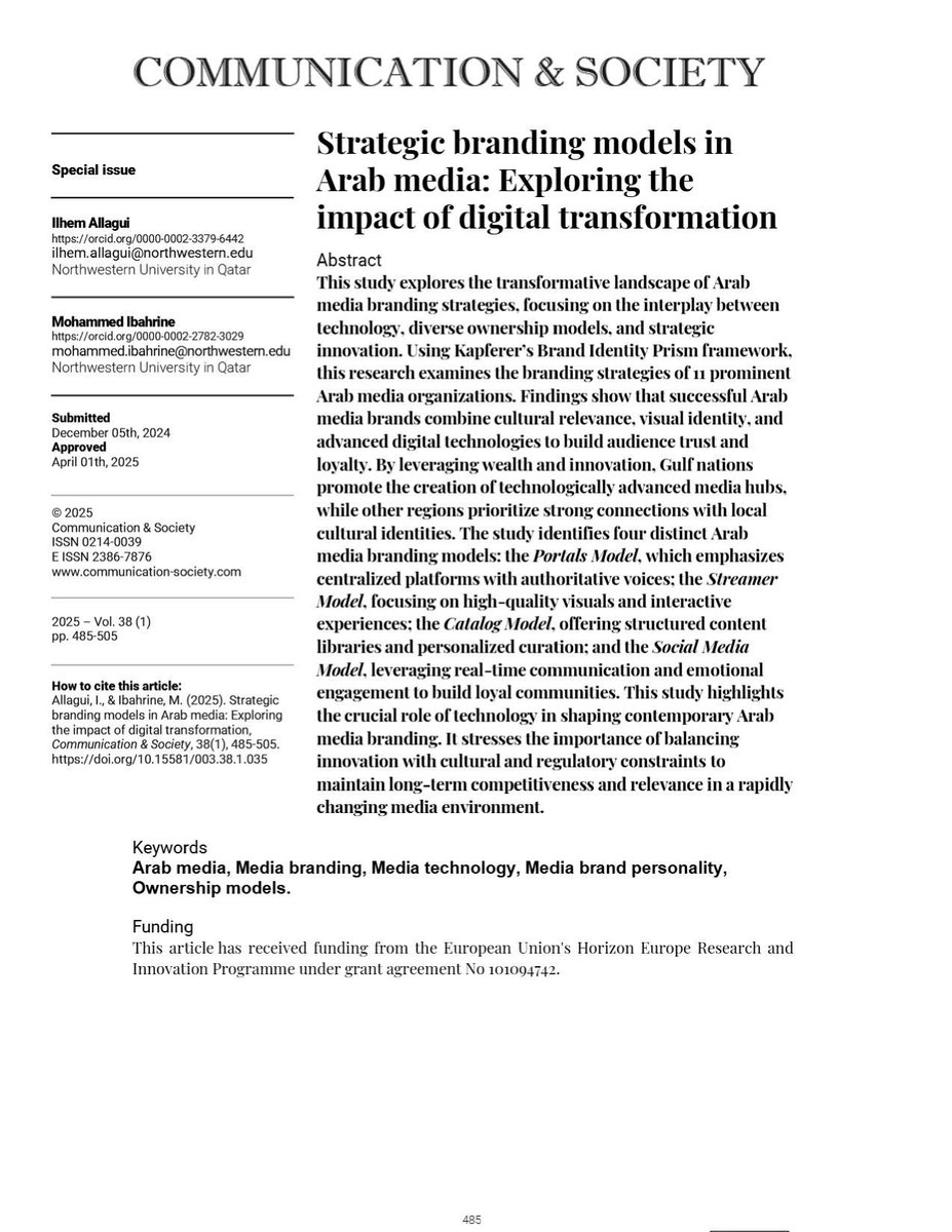 JournalCommSoc's tweet image. 📄“Strategic branding models in Arab media: Exploring the impact of digital transformation” by @allaguiIlhem, Mohammed Ibahrine
doi.org/10.15581/003.3…
#OpenAccess #Communication #Academic #Branding #Digital #Media #Arab