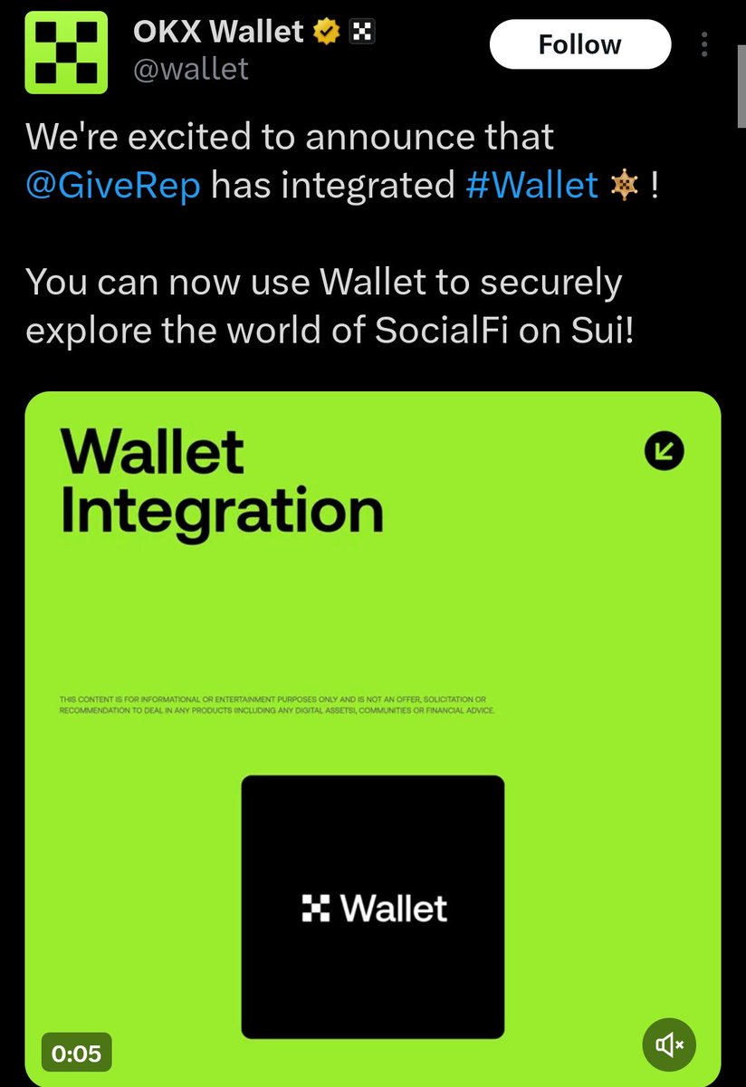 <a href="/GiveRep/">GiveRep</a> Amazing  Wallet    integration with 
<a href="/wallet/">OKX Wallet</a> !  Ready to dive into SocialFi on Sui! 🎉
