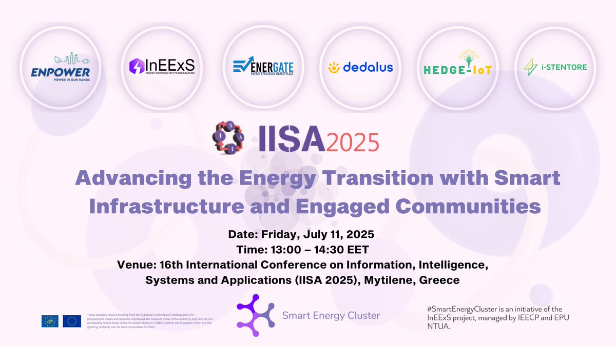 Energate_eu's tweet image. 🌍 Join the Smart Energy Cluster session at IISA 2025, July 11, 13:00–14:30 EET!
Six EU projects unite to drive Europe’s energy transition with tech & community power.
Register now: easyconferences.eu/iisa2025/regis…
#SmartEnergyCluster #EnergyTransition