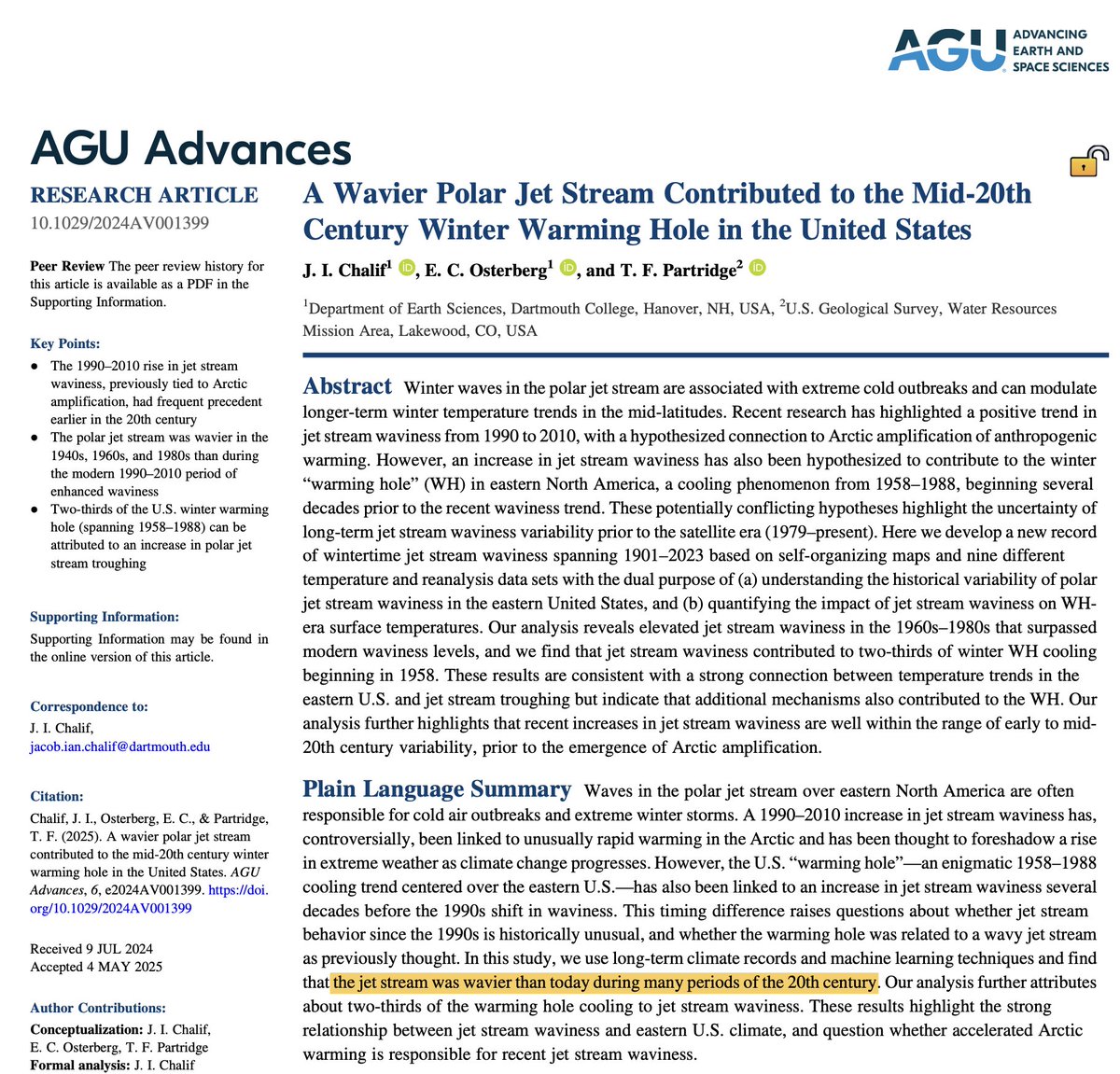 Climate oops

Alarmists tell you that climate makes the Polar Jet Stream more wavy, driving more cold waves

New study shows this is wrong:

"the jet stream was wavier than today during many periods of the 20th century"

Don't hold your breath for media coverage