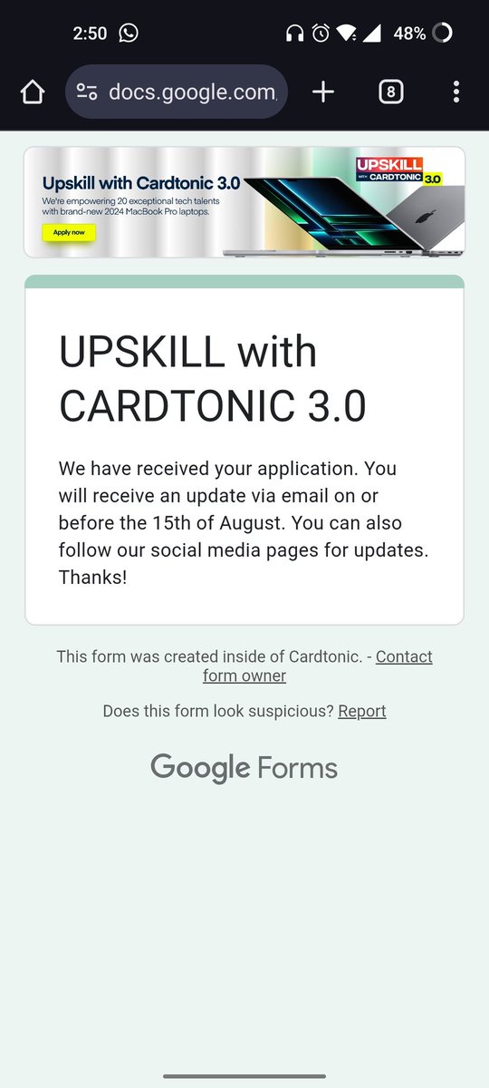 Just applied for the Cardtonic MacBook Giveaway! 🙌
Thank you @Cardtonic for creating opportunities like this for young builders like me.
Fingers crossed 🤞🏽
#Cardtonic