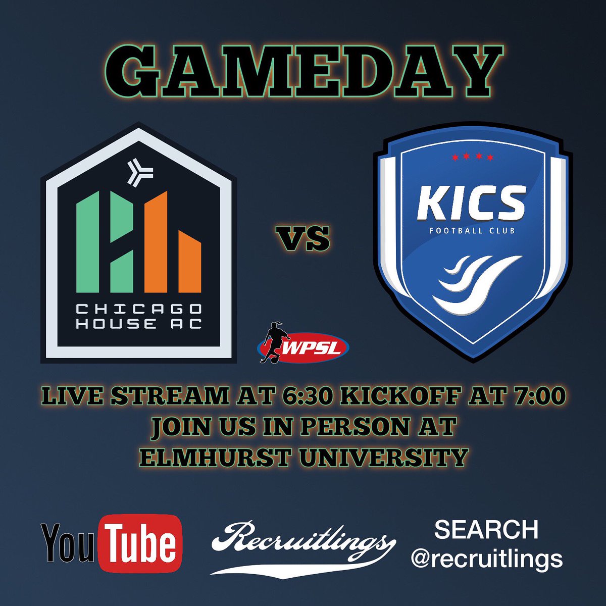 Final WPSL soccer weekend for Chicago House AC Women. Tonight live-streaming at 6:30, Kickoff at 7:00. Join us in person or on the <a href="/Recruitlings/">Recruitlings</a> YouTube channel. Langhorst Field Elmhurst University 

#soccer #futbol #chac