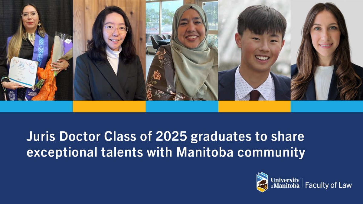 The Faculty of Law celebrated the achievements of its Juris Doctor Class of 2025 at Spring Convocation. One-hundred and two students completed their undergraduate legal studies at Robson Hall this year. Here is a compilation of the student profiles: news.umanitoba.ca/juris-doctor-c…