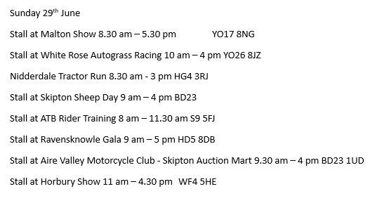 Take a look at where our teams of fundraisers and volunteers will be this weekend! Come along and say hello!

For further information please visit the event organiser's website or social media pages.

#Weekend #Events #Support #Yorkshire #AirAmbulance #SavingLivesAcrossYorkshire