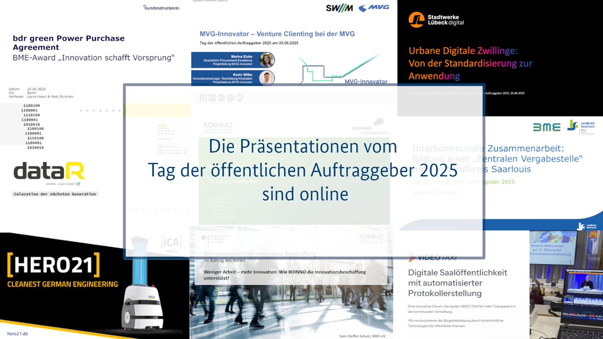 Sie haben es dieses Jahr nicht zum Tag der öffentlichen Auftraggeber geschafft oder waren vor Ort &amp; würden gerne nochmal einen Blick in die Präsentationen  werfen? 👀 

Auf unserer Webseite stehen ab sofort viele der Präsentationen zum🆓Download bereit
➡️ koinno-bmwk.de/veranstaltunge…