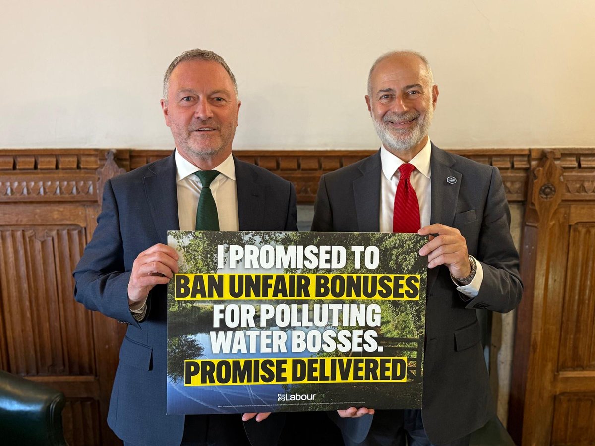 FabianLeedsNE's tweet image. We said we'd ban bonuses for polluting water bosses. We did.
Great to be with Secretary of State for Environment, Food and Rural Affairs, @SteveReedMP to discuss this Labour Government's work to clean up our waters.