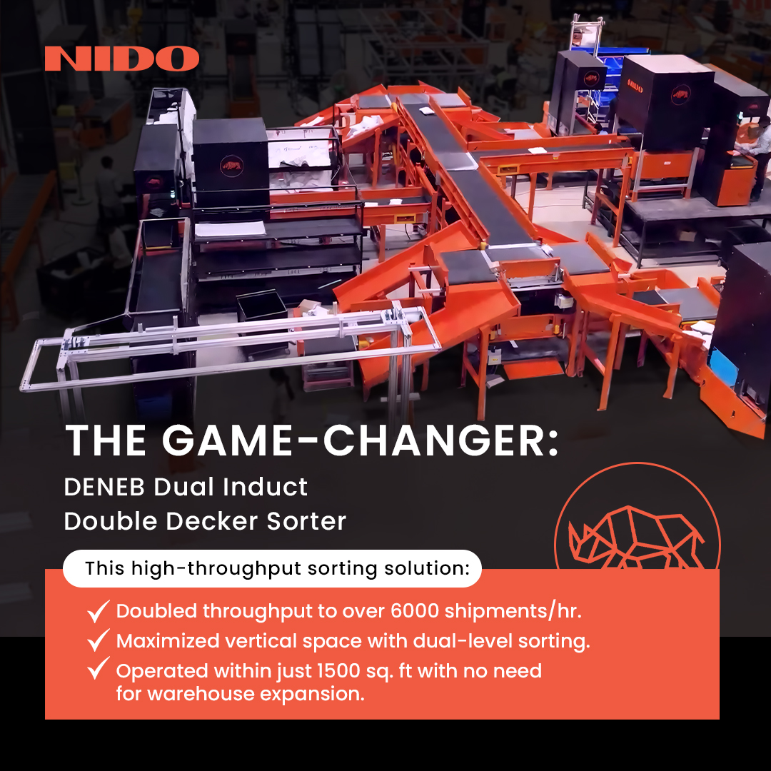 nidomachineries's tweet photo. Case Study: Scaling Courier Ops with DENEB!
From 3000 to 6000 shipments/hour — all within the same 1500 sq. ft. space.
How? The Dual Induct Double Decker Sorter by DENEB.
✅ 2x throughput
✅ Lower costs
✅ 99%+ accuracy
📞 : +91 85914 02016 | 
📧: sales@nidoautomation.com https://t.co/797NGhe28e