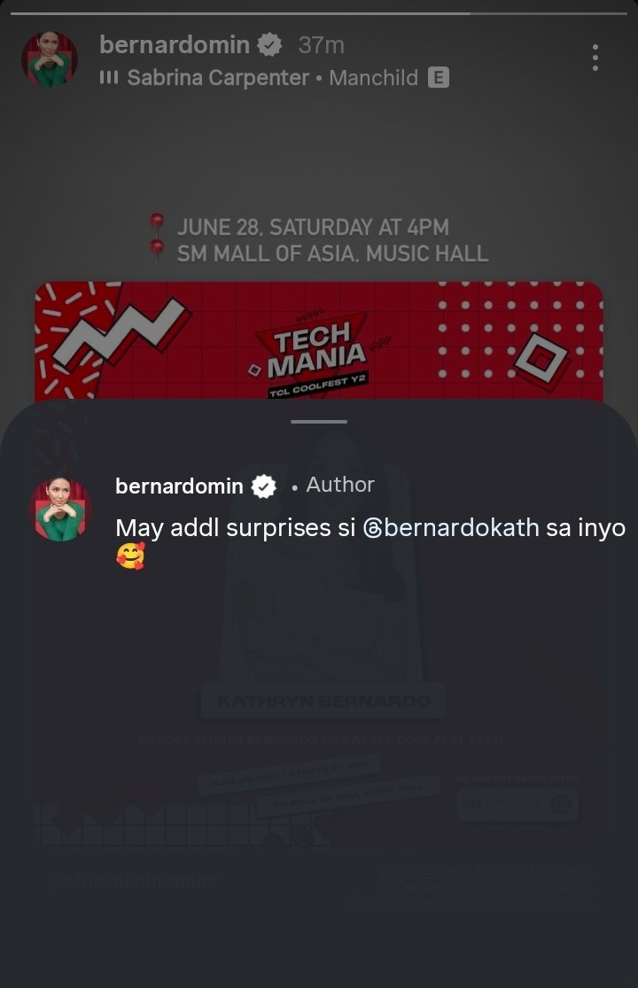 KATHTropaOFC's tweet photo. “May addl surprises si @bernardokath sa inyo 🥰” — Mommy @min_bernardo
Exciting! See you all at TechMania: TCL Cool Fest Year 2! 🩷❤️
📍 SM Mall of Asia, Music Hall
📅 June 28, 2025 | 4:00 PM
@TCLPH #TCLCoolFest
COOLFEST READY 4KATHRYN
#KathrynAtTCLCoolFest
#KathrynBernardo https://t.co/gogmjZVJb9