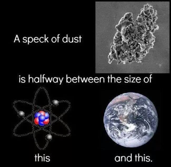 Unify's tweet image. Know how to visualize how small an atom is... 

#atom #atoms #scale #earth #dust #unify