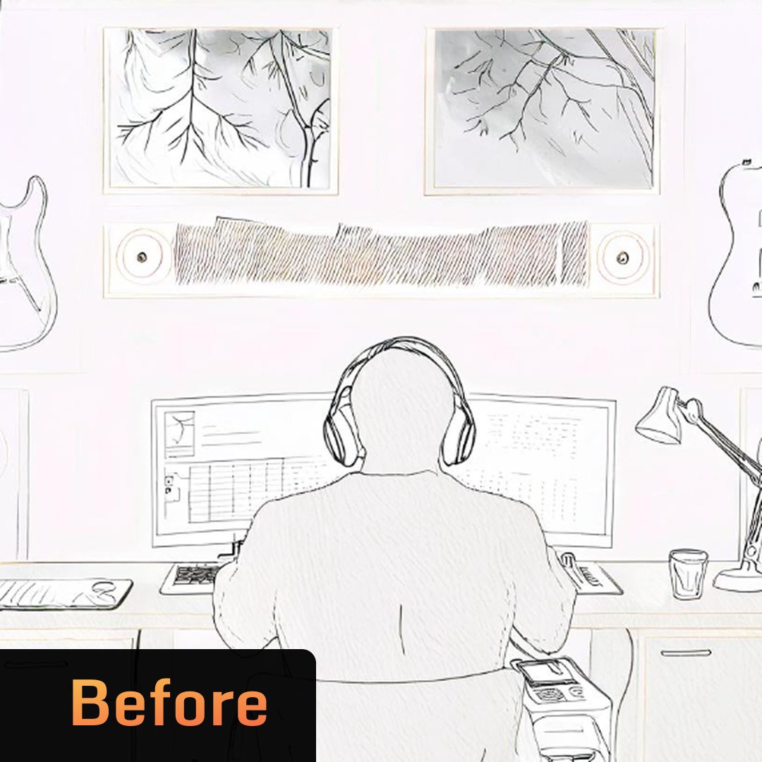 FesteezStudio's tweet image. 🖌️Sketch ---&amp;gt; Final Art — Music Producer Edition Louis, a music producer, wanted an art that reflected his zone.
 Just him, deep in the process — doing what he does best: creating sound from scratch.
So we built this concept around that energy. What do you guys think 🤔?