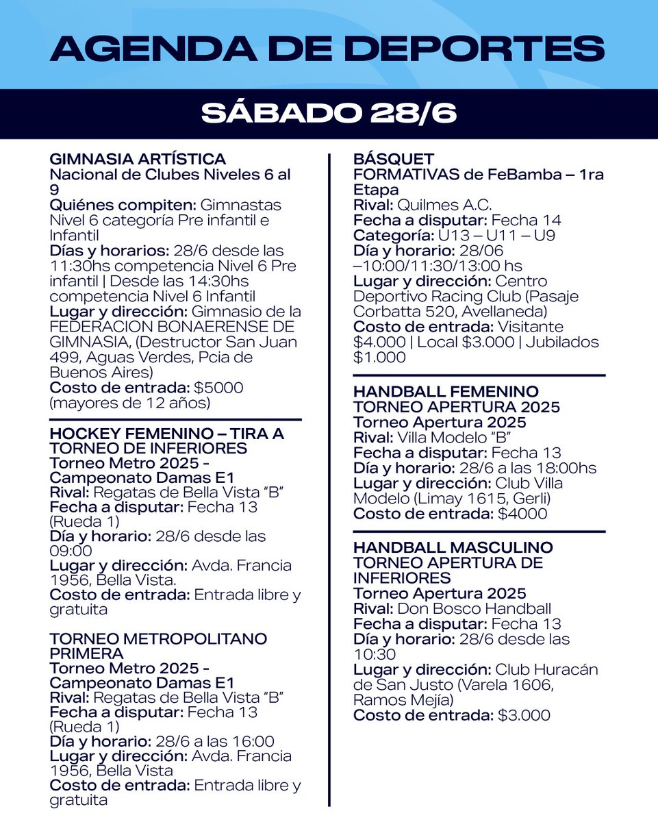 DeportesRacing's tweet photo. Les dejamos la agenda de nuestros deportes. https://t.co/KouC8qD5Wq