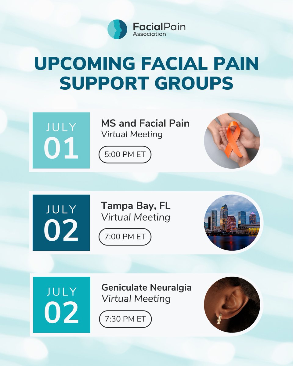 We invite you to join an FPA support group — share your story, ask questions about doctors and treatments, and make new connections!

View all upcoming events by visiting facepain.org/find-support/u…
