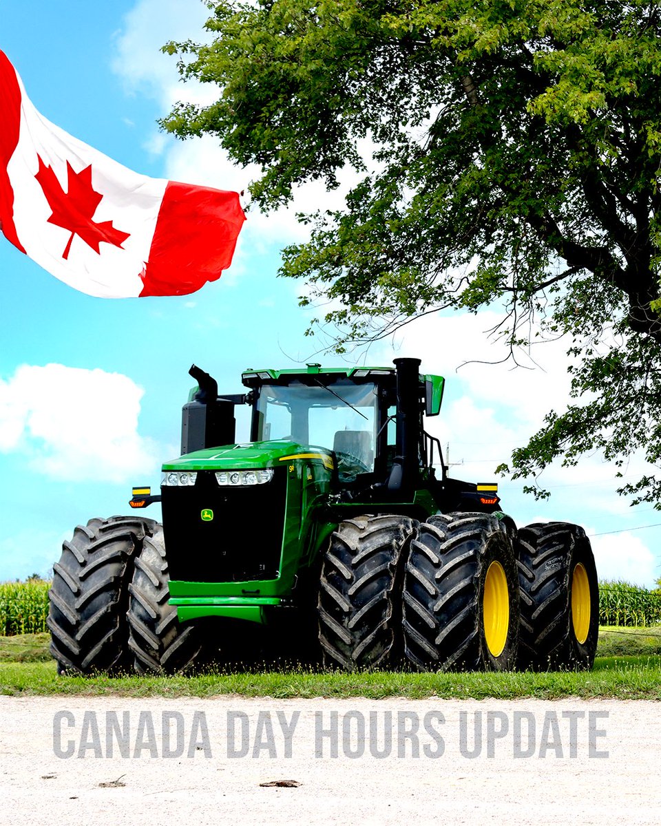 Canada Day Hours Update

Please note we will be closed on Tuesday, July 1st in observance of Canada Day.

We wish everyone a safe and happy holiday!

#johndeere #canadaday #hoursupdate