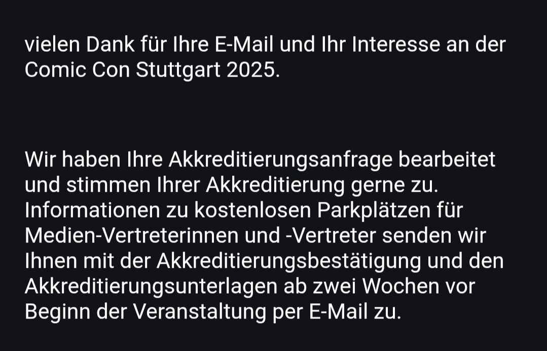 Ich wurde für die Comic Con Stuttgart 2025 akkreditiert!

ICH HOFFE WIR SEHEN UNS