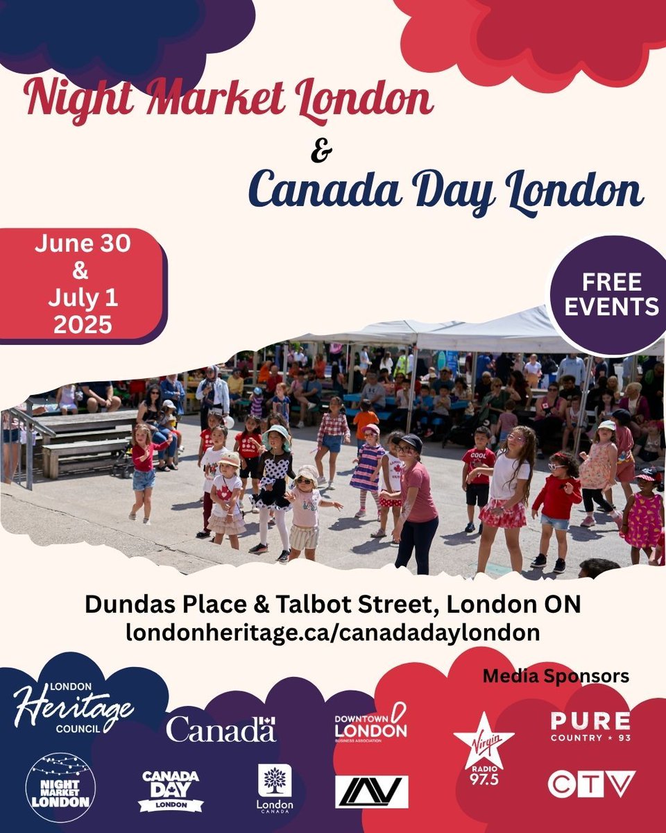 🚨 COUNTDOWN IS ON!
2 nights of unforgettable fun are coming to Downtown London:

🛍️ June 30 – Night Market London
🎇 July 1 – Canada Day London

Gather your people, and let’s kick off summer right

📲 Full details at londonheritage.ca/canadadaylondon
