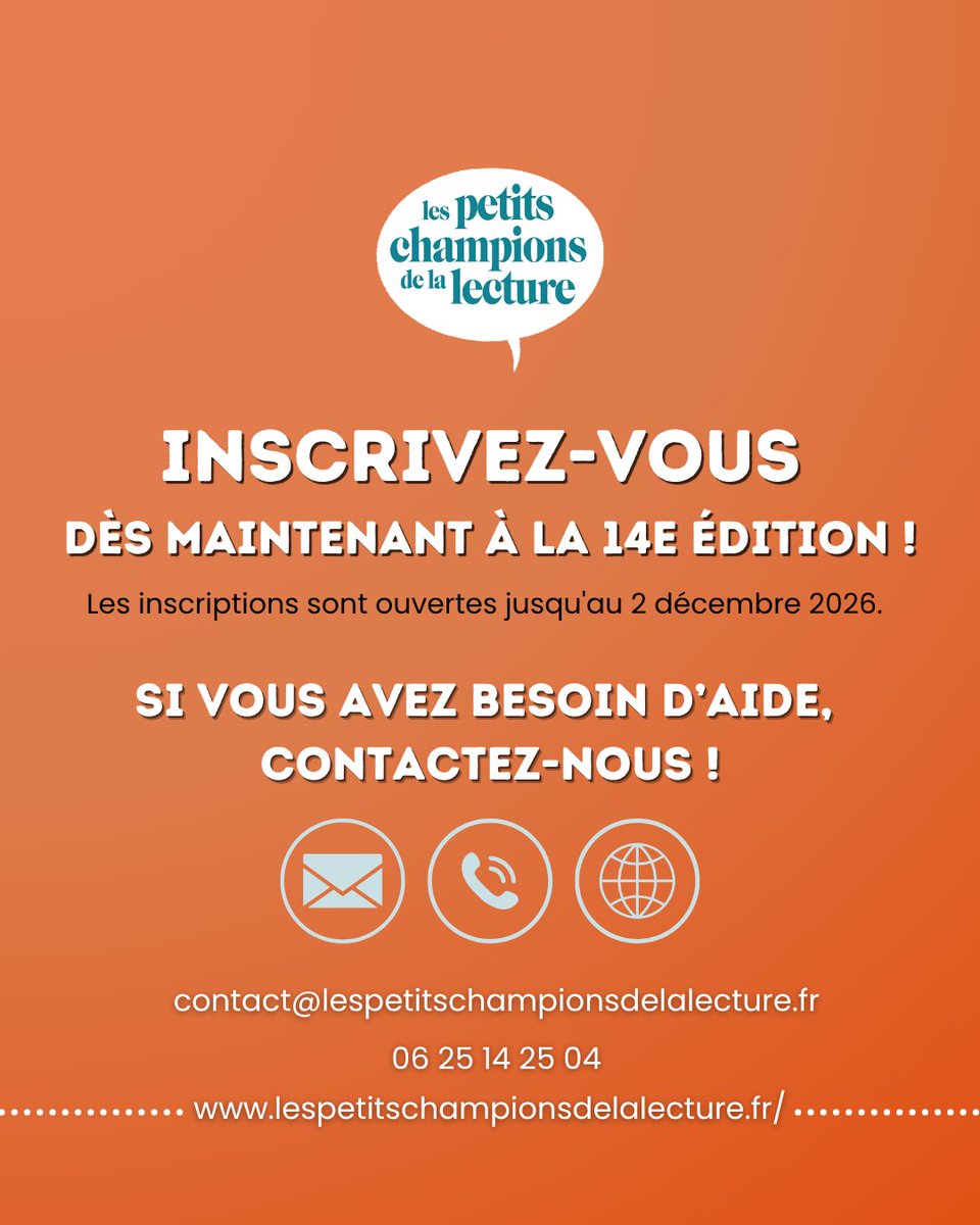 championlecture's tweet image. 📚✨ C’EST PARTI POUR LA 14e ÉDITION ! ✨📚
➡️ Vous êtes enseignant·e de CM1 ou CM2 ?
👉 Inscrivez-vous gratuitement dès maintenant sur : lespetitschampionsdelalecture.fr
N’attendez pas, les premières étapes se préparent dès la rentrée !
#lire #livre #lecture #jeunesse #CM1 #CM2