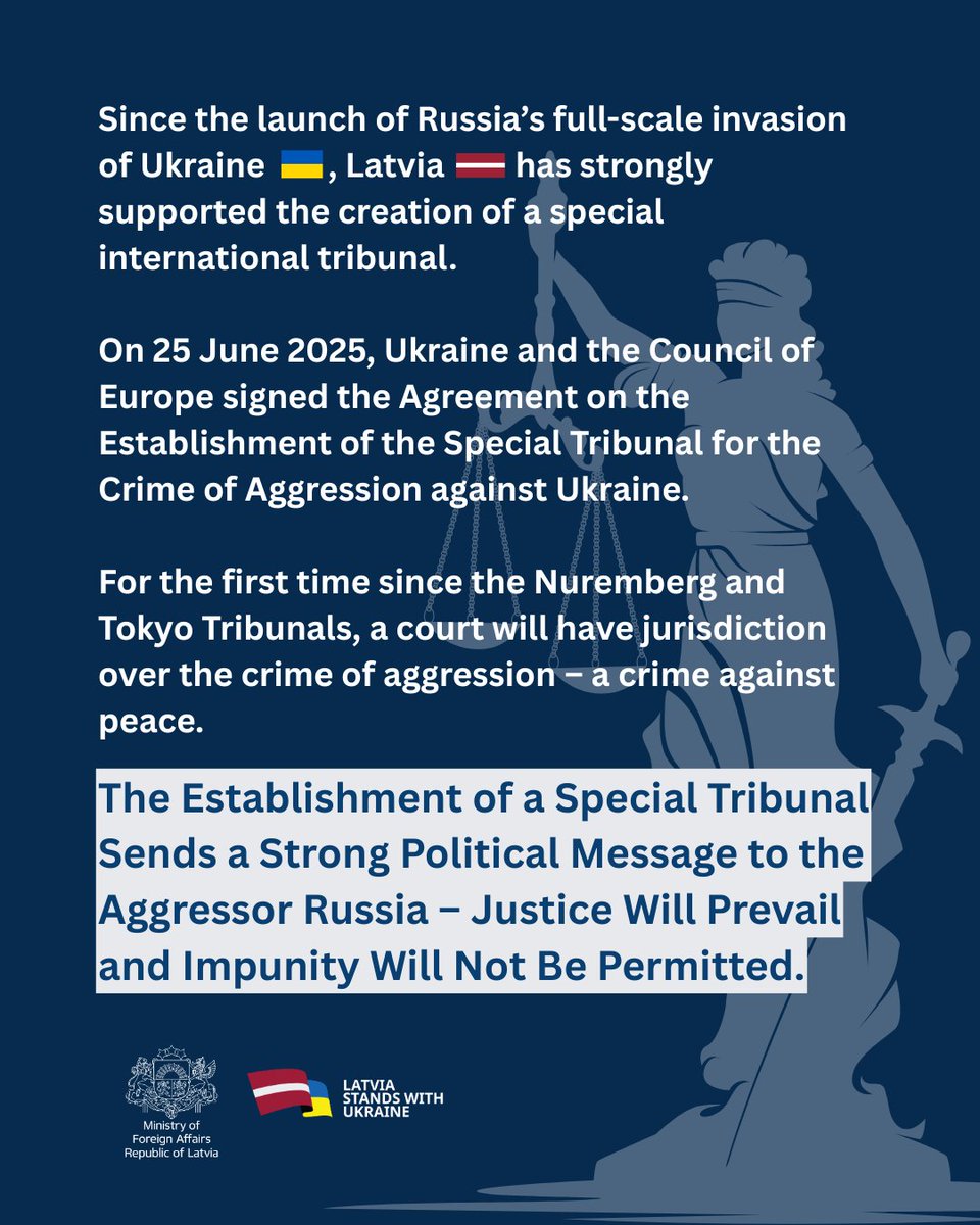 The Establishment of a Special Tribunal Sends a Strong Political Message to the Aggressor Russia – Justice Will Prevail and Impunity Will Not Be Permitted. #StandWithUkraine 🇱🇻🤝🇺🇦

🔗 mfa.gov.lv/en/article/est…