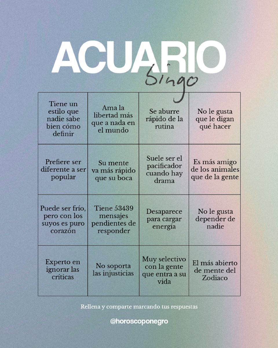 acuario_hn's tweet image. Este es el bingo de Acuario ♒️ Rellena tus opciones y comparte en tus stories 📱🔮