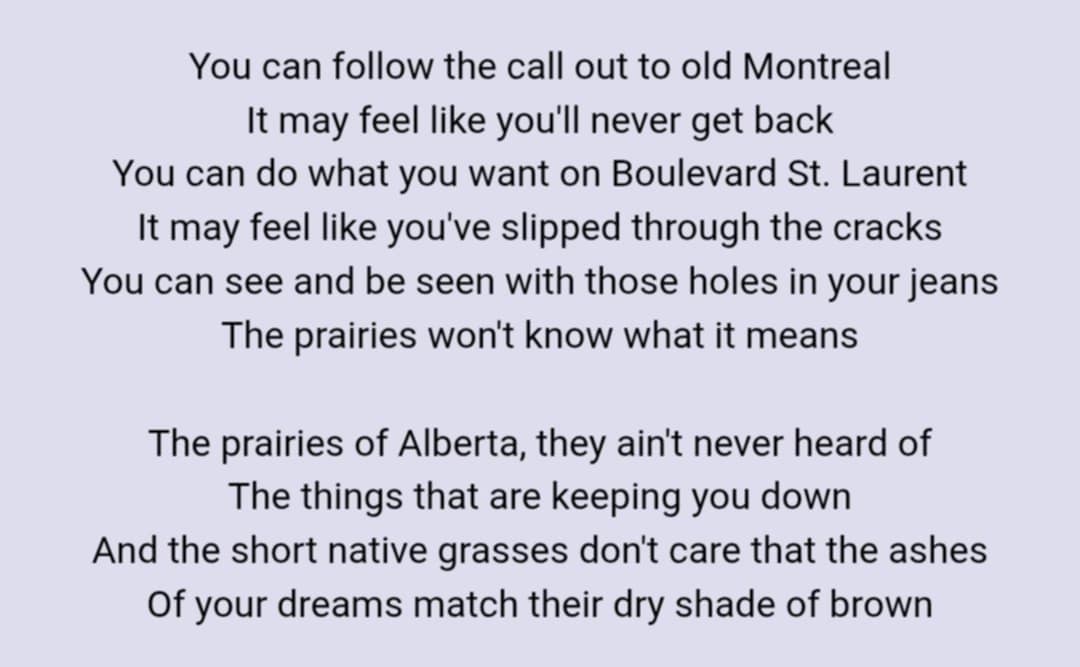 Corb Lund wrote a classic in 2002 about Edmontonians leaving for Montreal: "Short Prairie Grasses (Prairies of Alberta). @MarkConnollyCBC