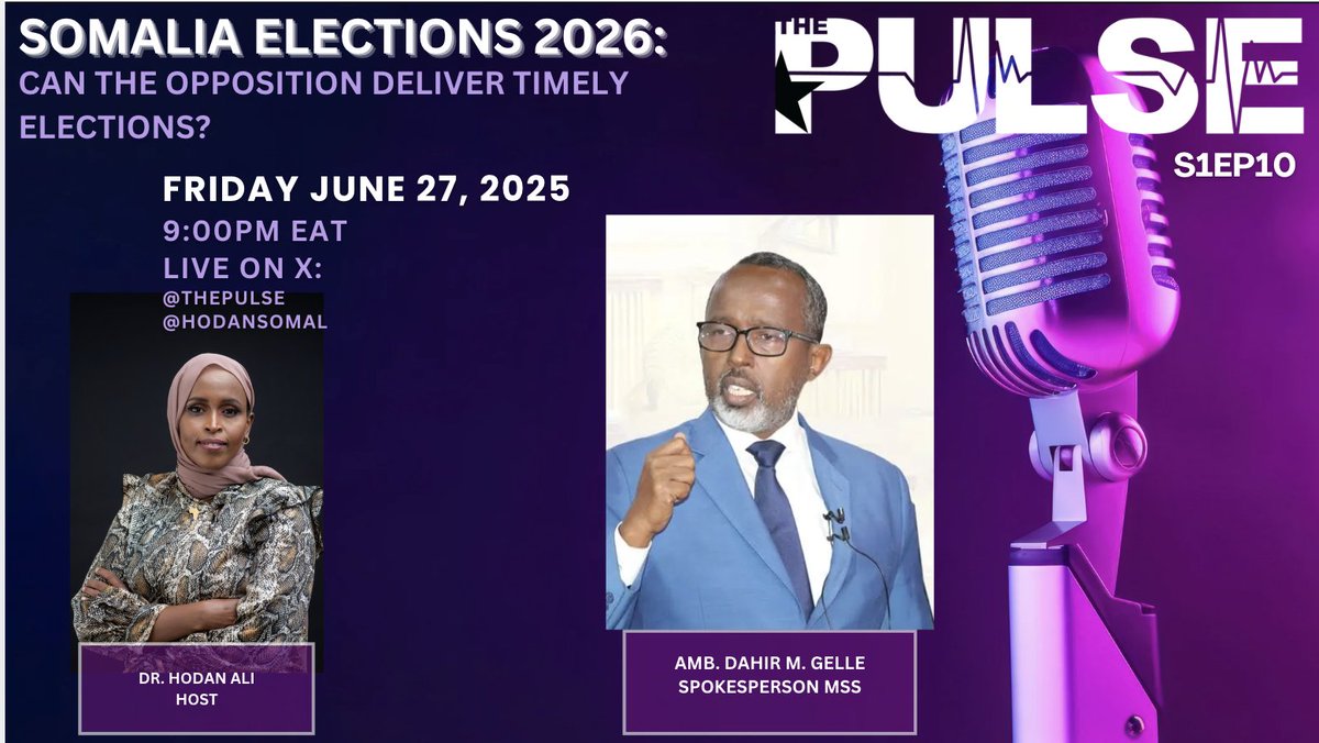 ThePulseSomalia's tweet image. We are back tonight with another episode on Somalia's chaotic politics and the looming election cycle.
JOIN US 9PM EAT with Ambassador Dahir Gelle.
Please send in your questions.
@hodansomali