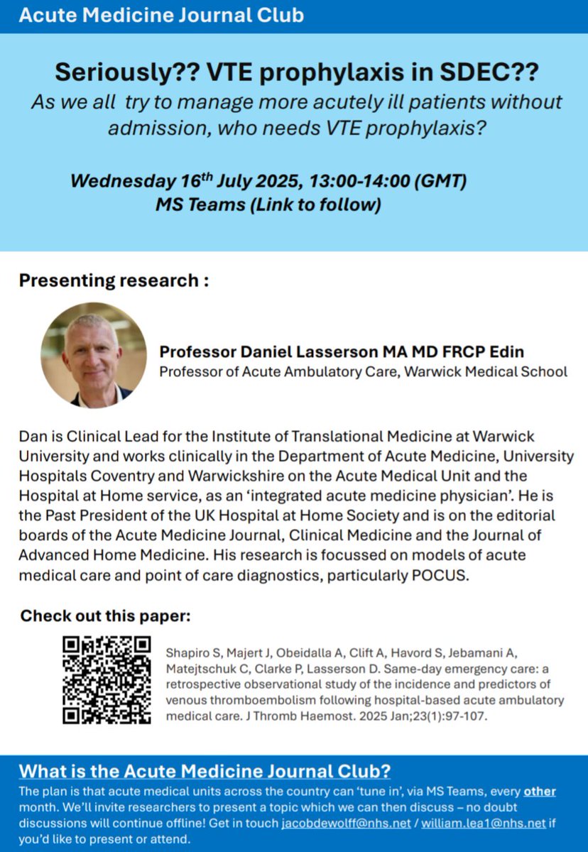 William Lea (@drwilliamlea) on Twitter photo Join us 16th July 13:00 for our next #AcuteMedJournalClub with <a href="/DanLasserson/">Dan Lasserson</a> DM or email me(William.lea1@nhs.net) or <a href="/jfdwolff/">Jacob de Wolff 🇳🇱🚲☕️</a> for a Teams Link! <a href="/acutemedicine/">SAM Online</a> Join us 16th July 13:00 for our next #AcuteMedJournalClub with <a href="/DanLasserson/">Dan Lasserson</a> DM or email me(William.lea1@nhs.net) or <a href="/jfdwolff/">Jacob de Wolff 🇳🇱🚲☕️</a> for a Teams Link! <a href="/acutemedicine/">SAM Online</a>