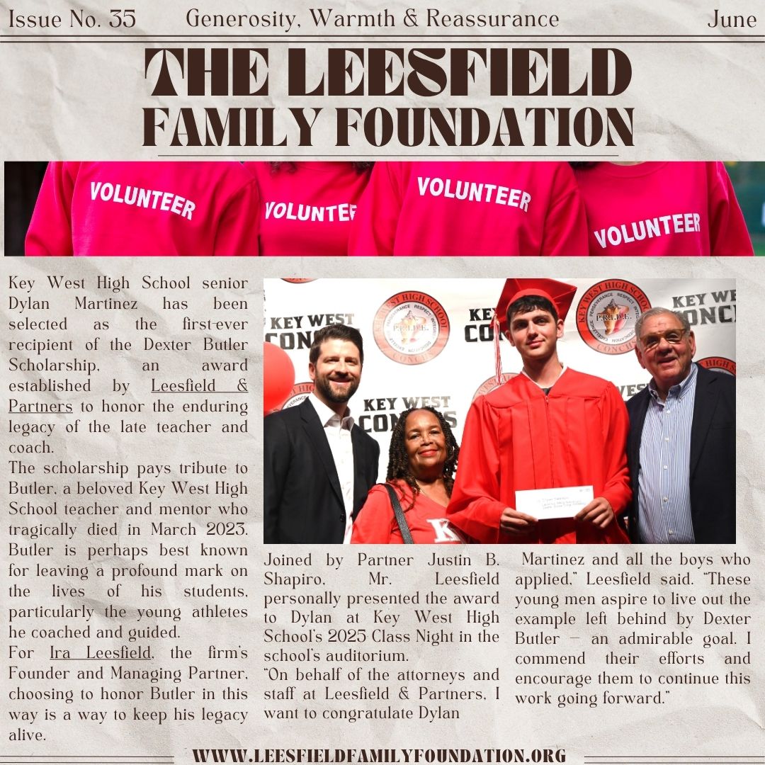 leesfield's tweet image. Proud to honor the legacy of Coach Dexter Butler with the inaugural scholarship awarded to Dylan Martinez at Key West High’s 2025 Class Night. And thank you to @LiveLikeBella for letting us celebrate young cancer survivors at your incredible Celebration of Gratitude! 💛
