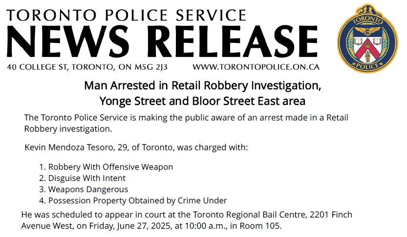 Toronto Police Hold Up Squad (@tpsholdup) on Twitter photo Effective actions by officers from <a href="/TPS53Div/">53 Division</a> responding to a Robbery and broadcasting a detailed description of the suspect leading to an arrest.
See media release: tps.ca/media-centre/n…
<a href="/TPSHoldUp/">Toronto Police Hold Up Squad</a> Effective actions by officers from <a href="/TPS53Div/">53 Division</a> responding to a Robbery and broadcasting a detailed description of the suspect leading to an arrest.
See media release: tps.ca/media-centre/n…
<a href="/TPSHoldUp/">Toronto Police Hold Up Squad</a>
