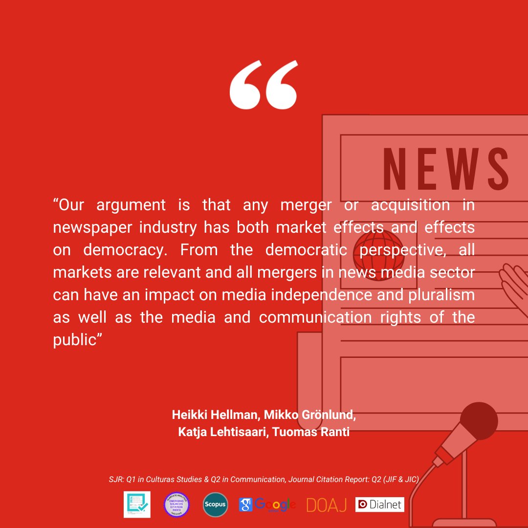 JournalCommSoc's tweet image. 📄“Industry or relevant market? EMFA and two different perspectives on newspaper concentration” by Heikki Hellman, Mikko Grönlund, @koikkal, Tuomas Ranti
doi.org/10.15581/003.3…
#OpenAccess #Communication #Academic #Industry #Market #Media #Concentration