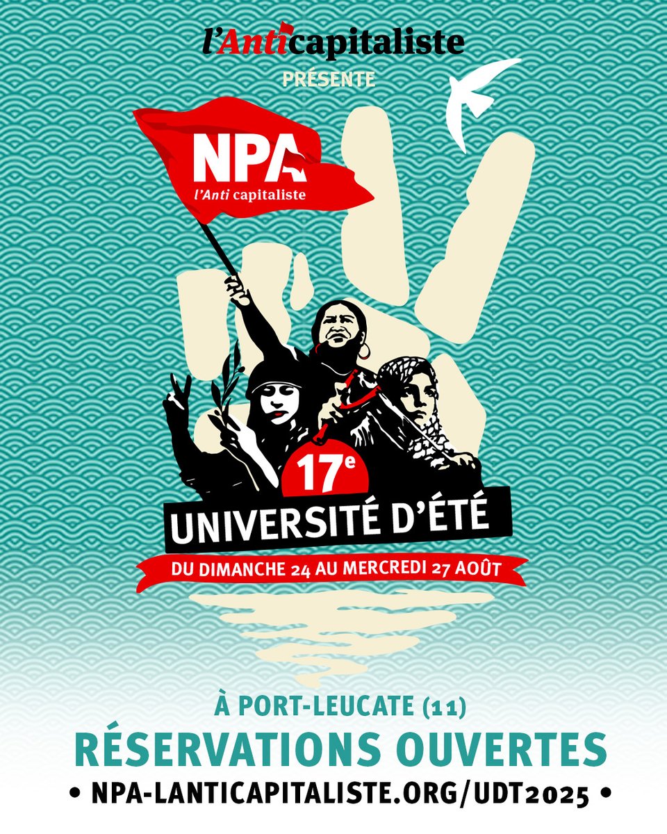 🏖️ Débats, tables rondes, rencontres, projections, plage et piscine ! On a hâte de vous accueillir pour la 17è édition de notre Université d'été !
📅RDV du 24 au 27 août à Port-Leucate (11)
🎟️ Les réservations sont ouvertes !
👉 npa-lanticapitaliste.org/UDT2025