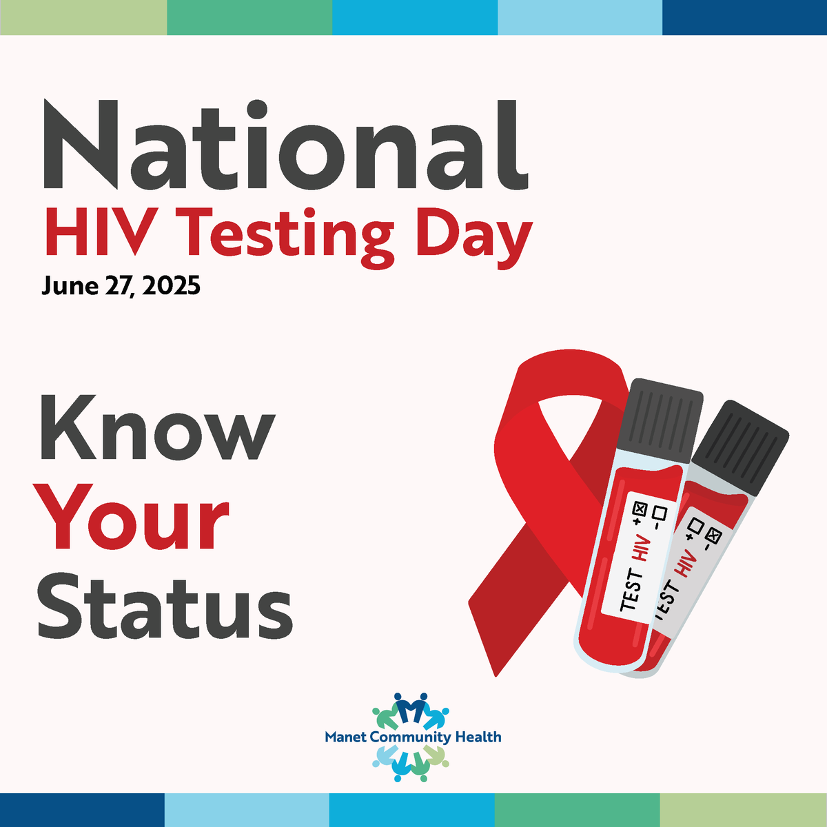 Today is National #HIVTestingDay   Early detection of HIV can make a big difference. Manet will be offering extra free walk-in testing hours for HIV &amp; other STIs in Taunton (1 Washington St.) 10am to 2pm See here for all walk-in testing hours: manetchc.org/programs-and-s…