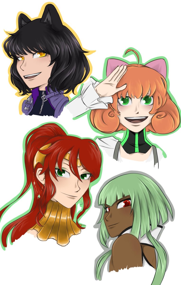 Heads
Just some #RWBY charas I wanted to draw 🎨
#BlakeBelladonna
#PyrrhaNikos 
#EmeraldSustrai
#PennyPolendina